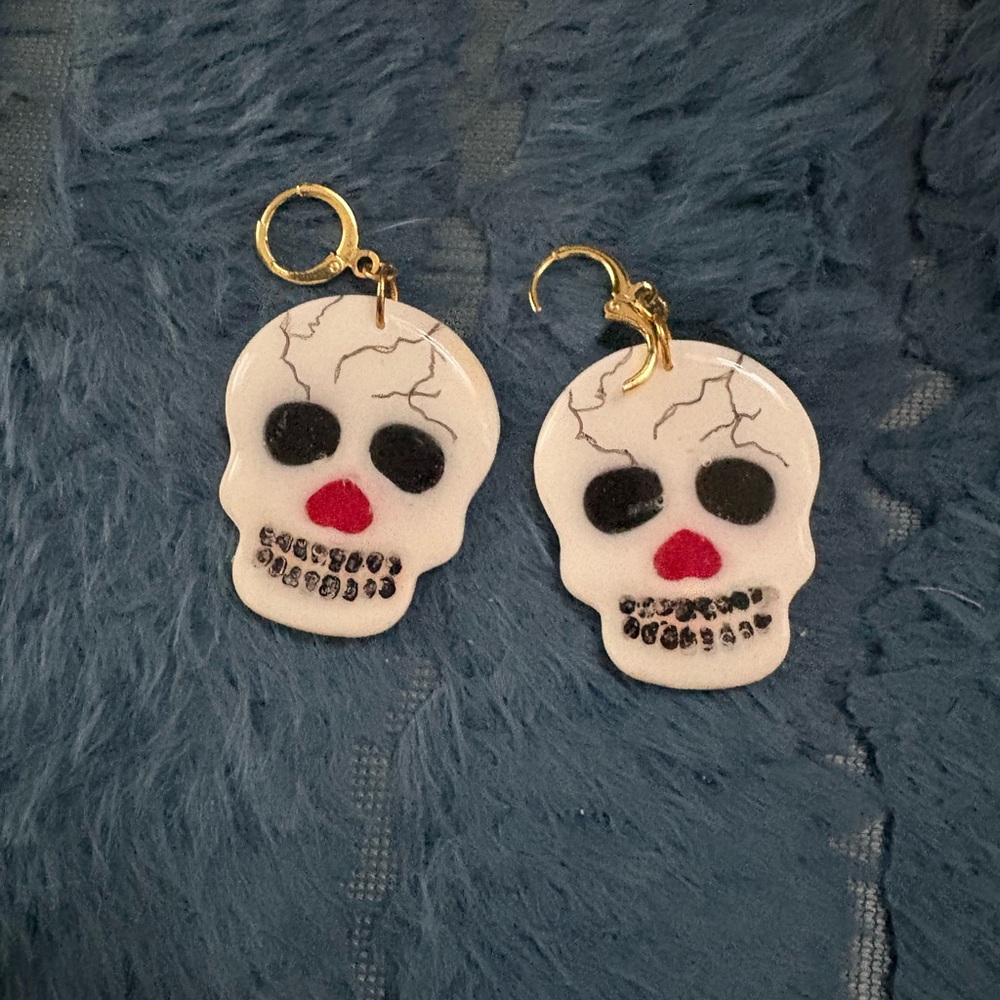 Skull Earrings with Red and Black Accents